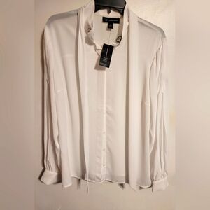 Macy's brand INC pleated sleeve white dressy top size  women XL